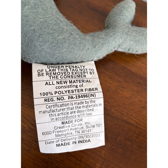 Creative Co-Op Wool Whale Tooth Fairy Pillow - Picture 3 of 6